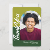 Groen Afstuderen Foto Bold Arch Script Modern Bedankkaart (Voorkant)