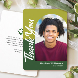 Groen Afstuderen Foto Bold Arch Script Modern Bedankkaart