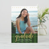 Groen afstuderen foto goud glitter script modern kaart (Staand voorkant)