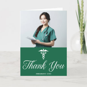 Groen Afstuderen Foto Medische School Doctor Bedankkaart