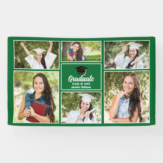 Groen Afstuderen Fotocollage 2025 Afstudeerfeest Spandoek (Horizontaal)