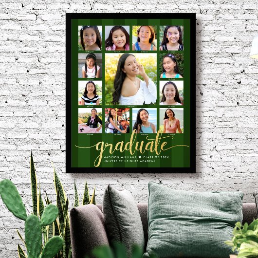 Groen Afstuderen K-12 Photo Collage Gold Script Poster