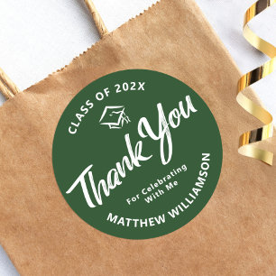 Groen Afstuderen Vet Script Pet Bedankt Modern Ronde Sticker