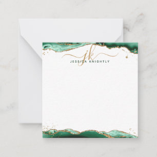 Groen Agate Geode Gold Glitter Script Monogram Notitiekaartje
