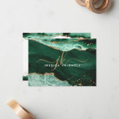 Groen Agate Geode Gold Glitter Script Monogram Notitiekaartje (Voorkant / Achterkant in situ)