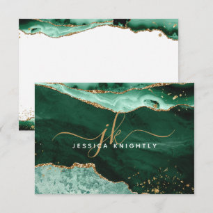 Groen Agate Geode Gold Glitter Script Monogram Notitiekaartje
