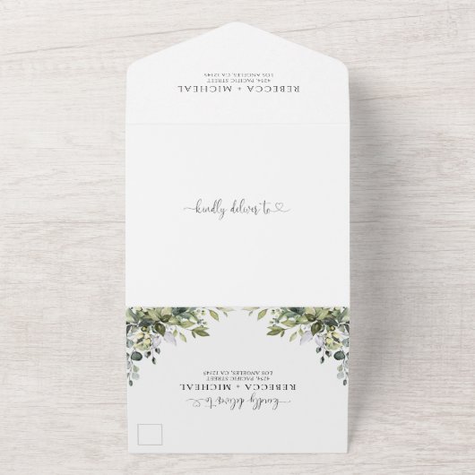 Groen Alles in een bruiloft uitnodigen All In One Uitnodiging (Buitenkant)