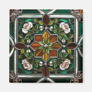 Groen & Amber Roos Mandella Gebrandschilderde Glas Magneet