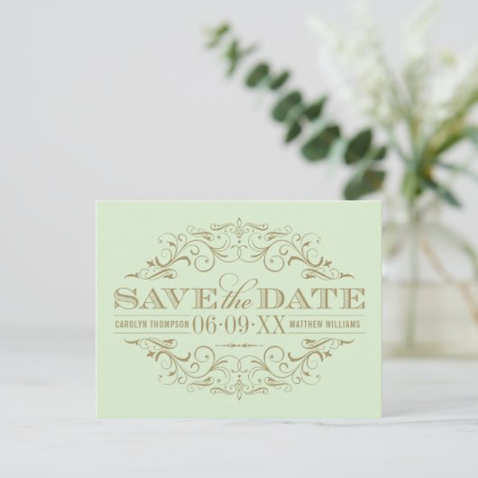 Groen Antiek Bloei Save the Date Aankondigingskaart (Staand voorkant)