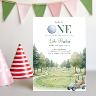 Groen Aquarel Hole In One Golf Eerste Verjaardag Kaart