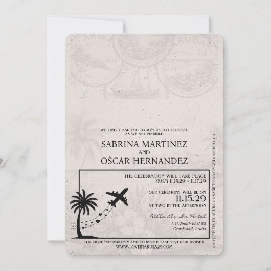 Groen Aruba Paspoort bruiloft uitnodiging (Voorkant)