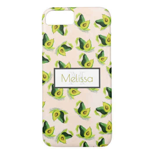 Groen Avocados Waterverf Patroon met Monogram Case-Mate iPhone Case (Achterkant)