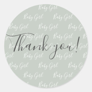 Groen Baby Meisje Script Modern Hart Bedankt Ronde Sticker