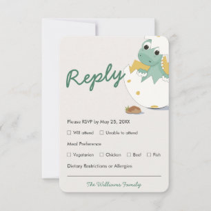 Groen Baby shower Dino Egg Menu Keuze RSVP-kaart