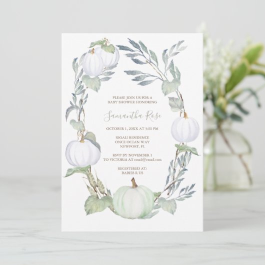 Groen Baby shower en WITTE PUMPKIN Greenery Kaart (Staand voorkant)