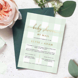 Groen Baby shower Gingham via e-mail Folie Uitnodiging