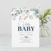 Groen Baby shower Uitnodiging, Eucalyptusbloem Kaart (Staand voorkant)