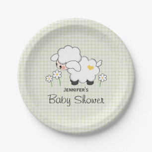 Groen Baby shower van Gingham Lamb Papieren Bordje