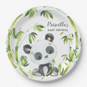 Groen Bamboe Panda Genderneutraal Baby shower Papieren Bordje