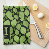 Groen basilicum lef kruidenpatroon botanisch monog theedoek (Quarter Fold)