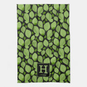 Groen basilicum lef kruidenpatroon botanisch monog theedoek (Verticaal)