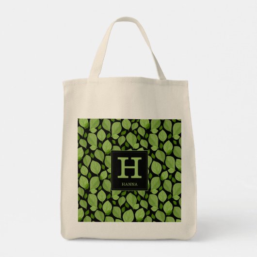 Groen basilicum lef kruidenpatroon botanisch monog tote bag (Achterkant)
