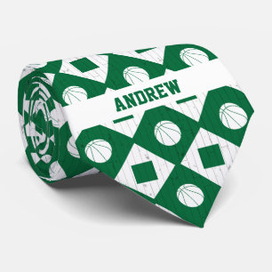 Groen-Basketball Wood Floor Argyle Pattern Stropdas