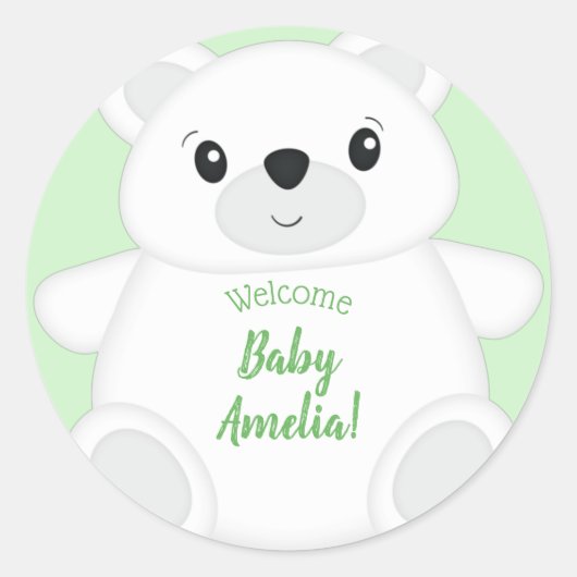 Groen Beer Baby shower Ronde Sticker (Voorkant)