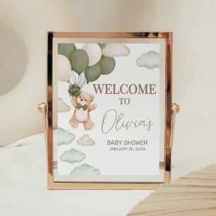 Groen Beer Ballon Bearly Wait Baby shower Welkom Poster