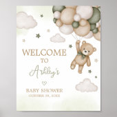 Groen Beer Balloon Baby shower Welkom Poster (Voorkant)