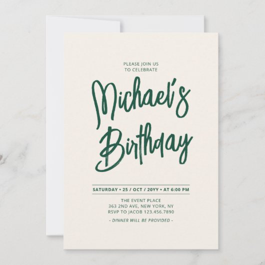 Groen & Beige Chique Lettering Script Verjaardagsf Kaart (Voorkant)