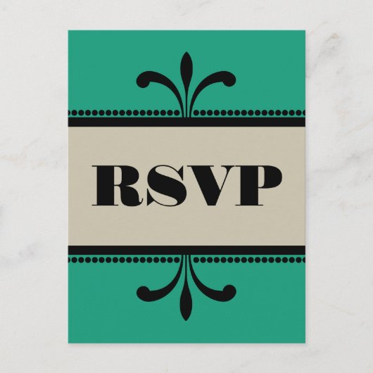 Groen/beige Fancy Art Deco RSVP Briefkaart (Voorkant)