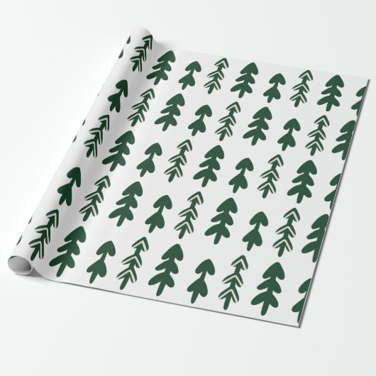 Groen Beige Handgetrokken Kerst Wrapping Paper Cadeaupapier (Uitgerold)