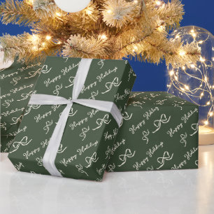 Groen Beige Happy Holidays Boog Patroon Cadeaupapier