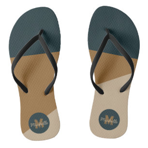 Groen Beige kleurenblok monogram Teenslippers