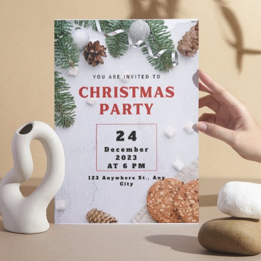 Groen Beige Rood Kerstfeest Uitnodiging