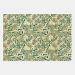 Groen Beige Zand Tropische bladeren Inpakpapier Vel
