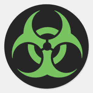 Groen biogevaarsymbool. ronde sticker