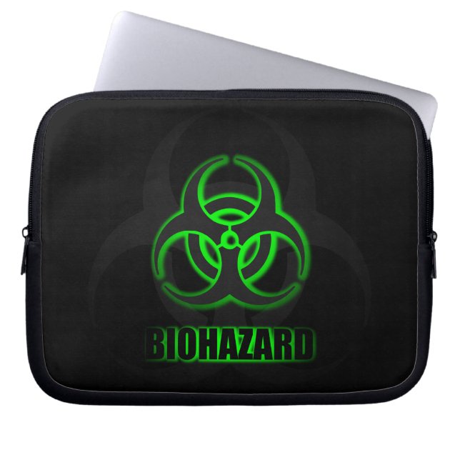 Groen biogevaarsymbool voor gloeien laptop sleeve (Voorkant)