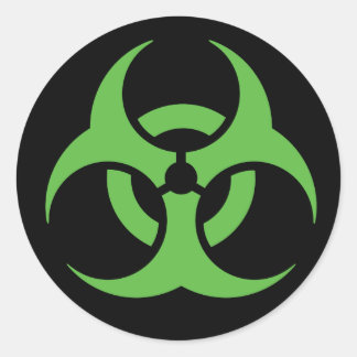 Groen biohazard symbool. ronde sticker