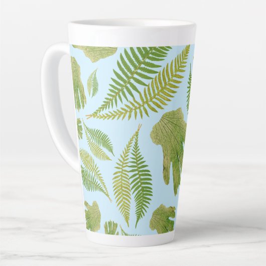 Groen blad Blauw van kleur. bladpatroon Latte Mok (Linkerhoek)