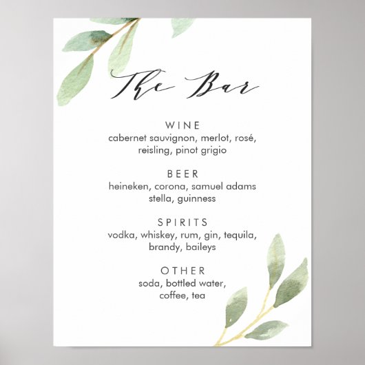 Groen Blad Botanisch Trouw Bar Menu Bord Poster (Voorkant)