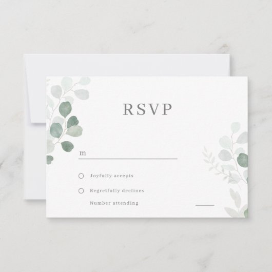 Groen blad Elegant Bruiloft RSVP Kaartje (Voorkant)