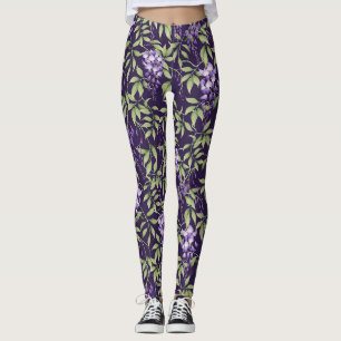 Groen blad en Wisteria Bloempatroon Leggings