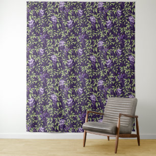 Groen blad en Wisteria Bloempatroon Wandkleed