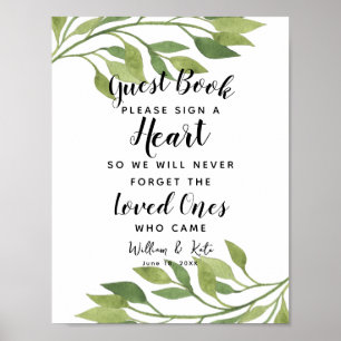 groen blad hart gast boek trouwen poster