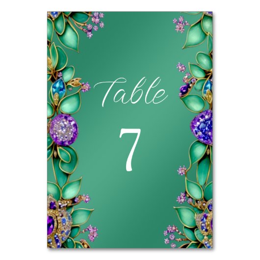 Groen blad Paarse edelstenen tafelnummer (Achterkant)
