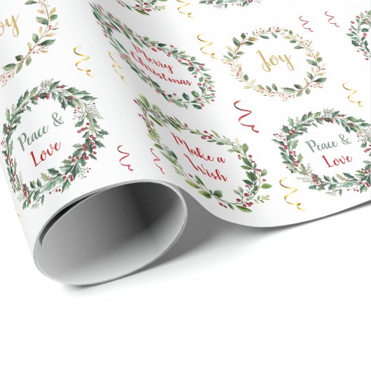Groen Blad Rode Berry Kerstmis Monogram Cadeaupapier (Rol Hoek)