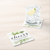 Groen Blad Trouwpapier Onderzetters, Rustiek groen Vierkante Kartonnen Onderzetter (Insitu)