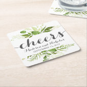 Groen Blad Trouwpapier Onderzetters, Rustiek groen Vierkante Kartonnen Onderzetter (Schuin)